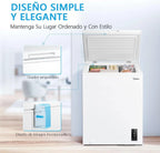 MIDEA Arcon Congelador Pequeño Horizontal de 99L, Motor Inverter, Control Electrónico de Temperatura, Tecnologia D-TYPE Tube, Cestas con Asa, Easy Move, Silencioso 39dBA, Bajo Consumo, Blanco