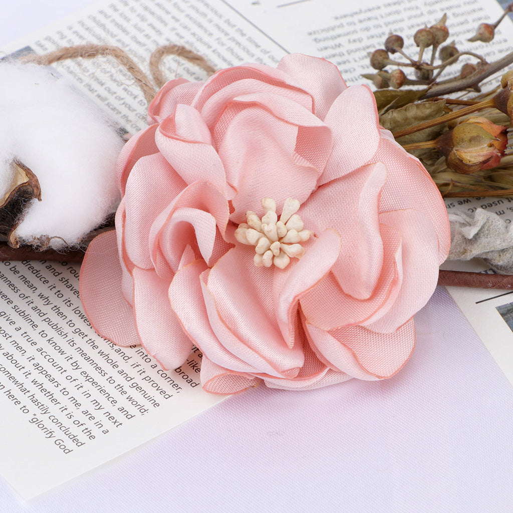 Satin Rose Fabric Flower with Stamen Center - Navy Blue 7CM