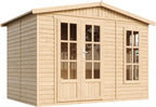 TIMBELA Caseta de jardín de Madera de 6 m2 - Cobertizo Jardin Exterior con Suelo, Ventana, Puerta Doble - Cabaña de jardín para Trabajar en casa - con Tejas bituminosas Verde M334FB+H334FBGREEN