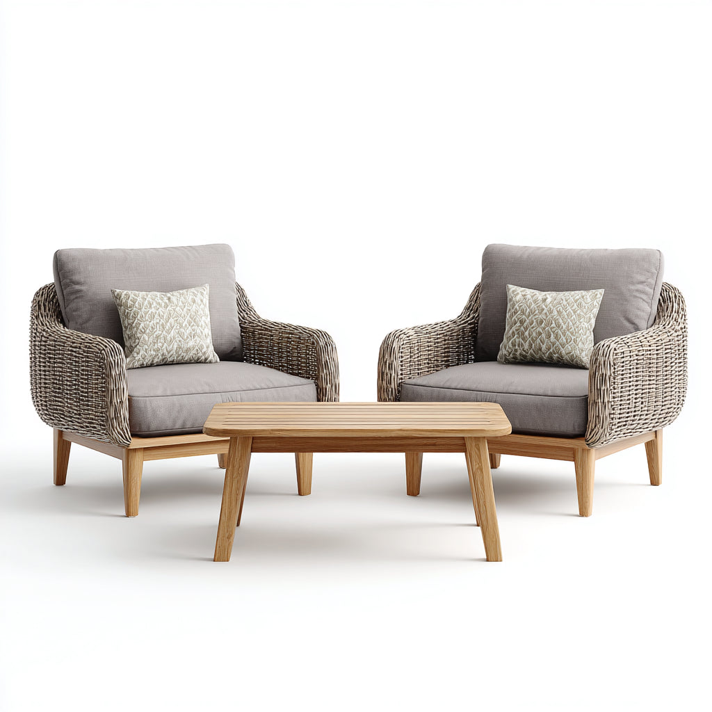 Sofá de exterior 3 piezas ratán sintético 100x55x45 cm - gris-marrón - diseño moderno apto para jardín