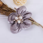 Pearl Center Satin Fabric Flower Applique - Blue 5.5CM