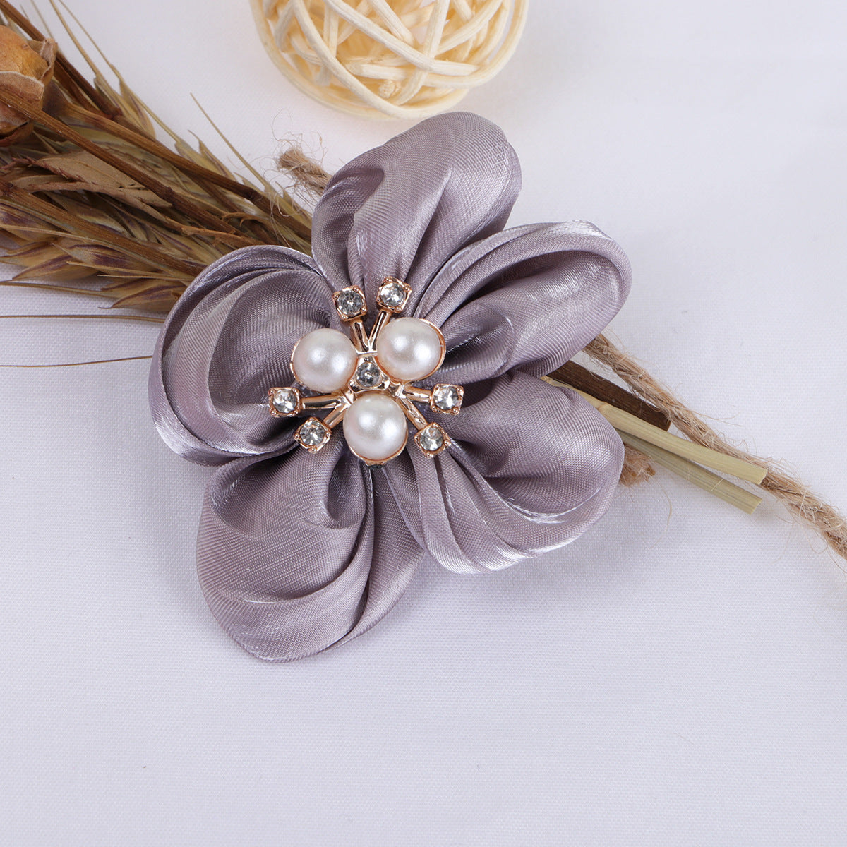 Pearl Center Satin Fabric Flower Applique - Blue 5.5CM