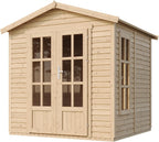 Caseta de Jardín de Madera con Tejas bituminosas Gris A233 x P222 x A233 cm, Oficina Caseta de Madera con Piso, Ventana, Puerta Doble, Cabaña de Jardín, Taller o Estudio de Jardín TIMBELA M351FB
