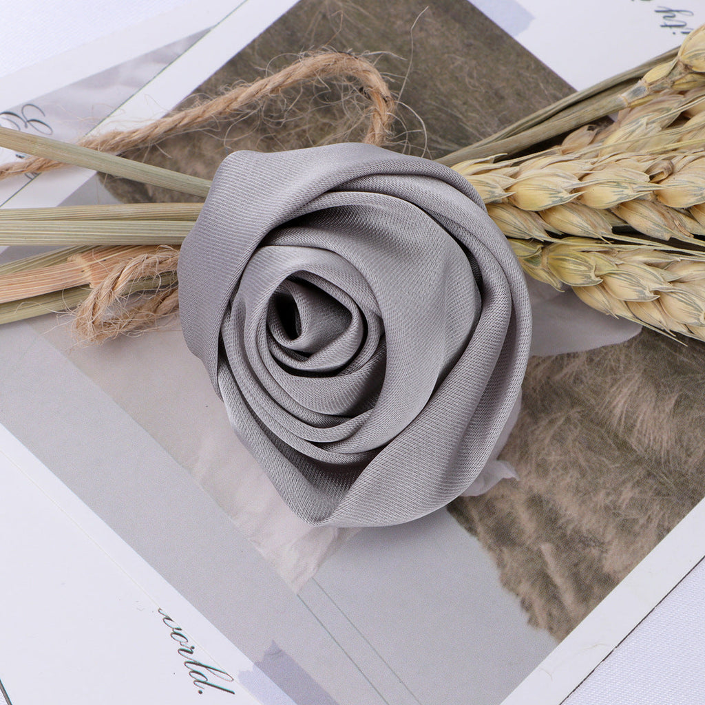 Satin Rolled Rose Fabric Flower Applique - Product Detail Photo 3