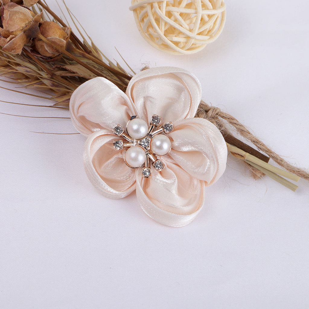 Pearl Center Satin Fabric Flower Applique - Product Detail Photo 3