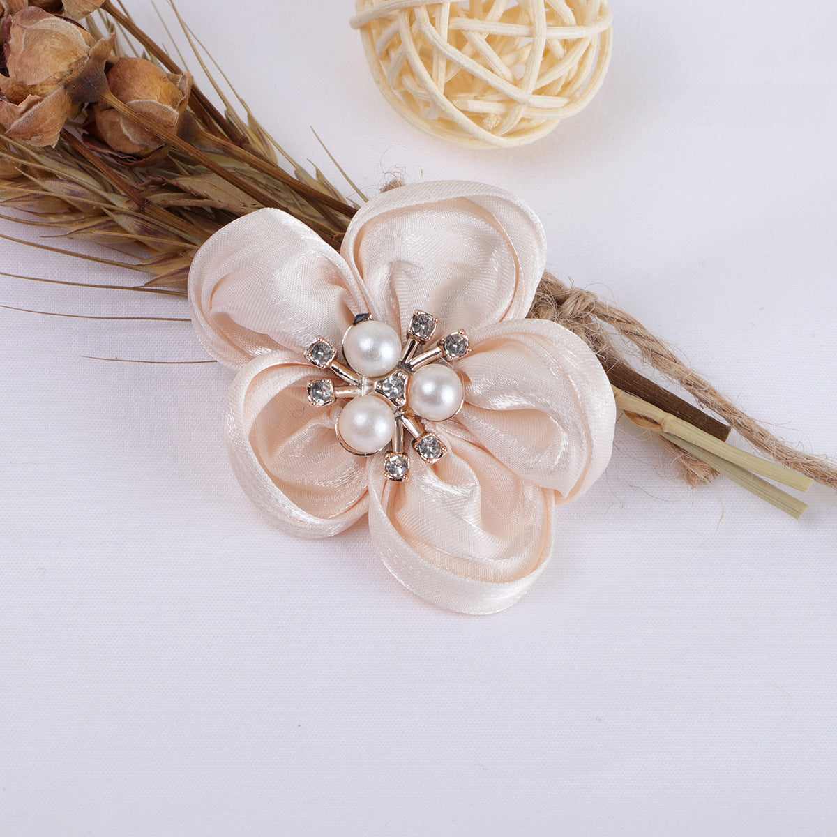 Pearl Center Satin Fabric Flower Applique - Product Detail Photo 3