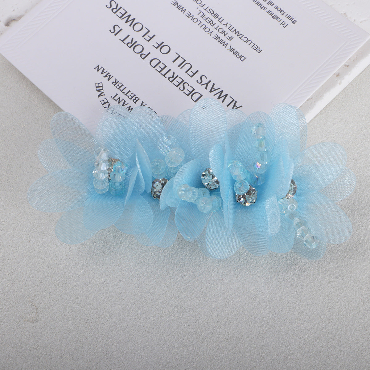 Beaded Organza Fabric Flower Hair Accent - Purple 9.5CM