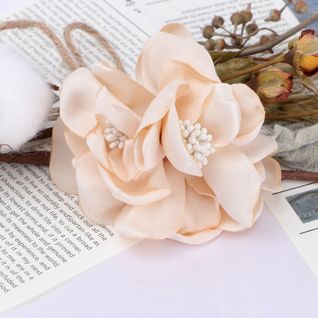 Satin Rose Fabric Flower with Stamen Center - Product Detail Photo 2