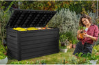 Keter Caja de cojín XXL Ontario, Grafito, 870 l de Capacidad, Dimensiones Exteriores: 147 x 83 x 86 cm, Caja de Almacenamiento Impermeable, para Exteriores