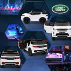 AIYAPLAY Coche Eléctrico para Niños de +3 Años con Licencia Land Rover Discovery Sport Carro Eléctrico Infantil con Batería 12V Mando a Distancia Arranque Lento Faros Bocina y Música Blanco