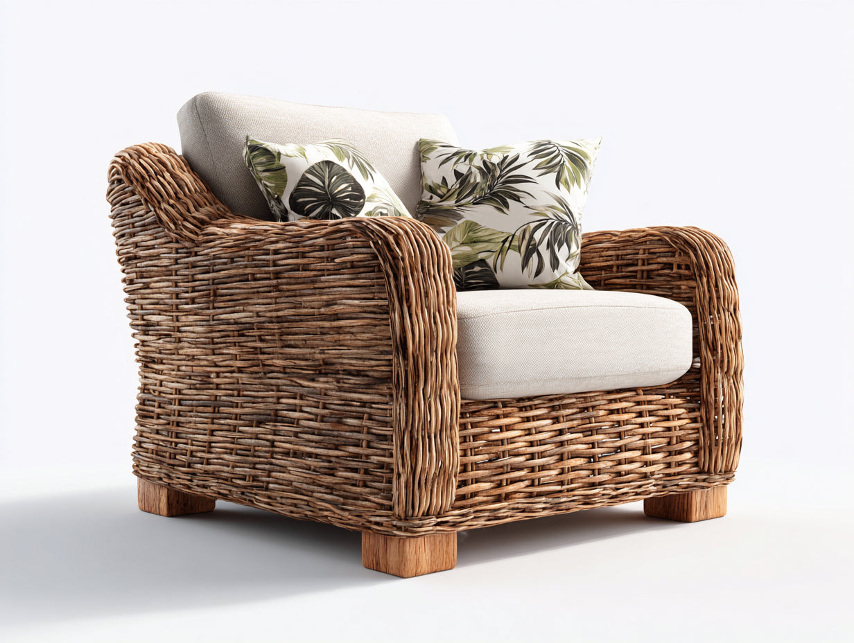 Sillones de ratán 90x80x75 cm - marrón-beige - diseño natural con cojín acolchado