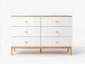 Cómoda de madera con 6 cajones 150x45x75 cm - Blanco-Madera - Diseño nórdico para dormitorio