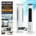 Brandson - Turmventilator mit Wasserkühlung - Preisträger 2025 - Verdunstungskühler - Luftkühler - Ventilator - mobile Klimaanlage ohne Abluftschlauch - 5 in 1 - leise - 4,6 L Wassertank - weiß