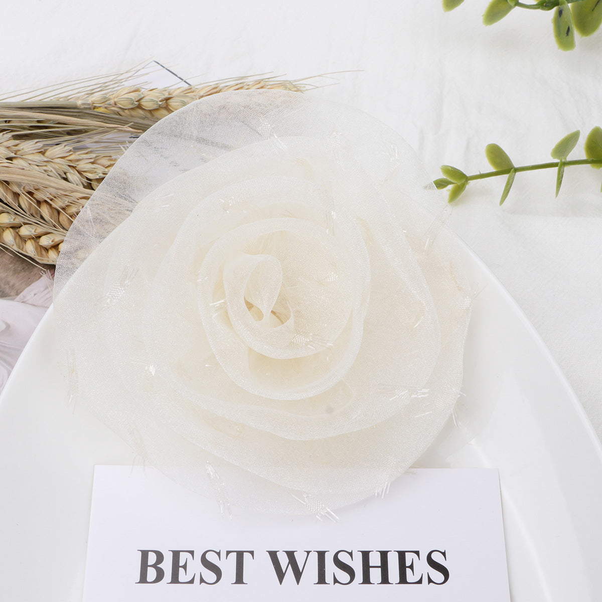 Organza Rolled Rose Fabric Flower Applique - Navy Blue 11CM