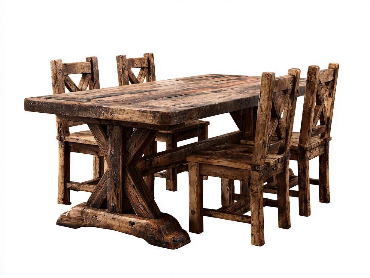 Conjuntos de comedor de jardín madera maciza 180x90x75 cm - marrón - mesa y 4 sillas - estilo rústico