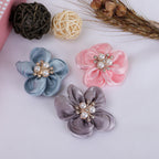 Pearl Center Satin Fabric Flower Applique - Pink 5.5CM