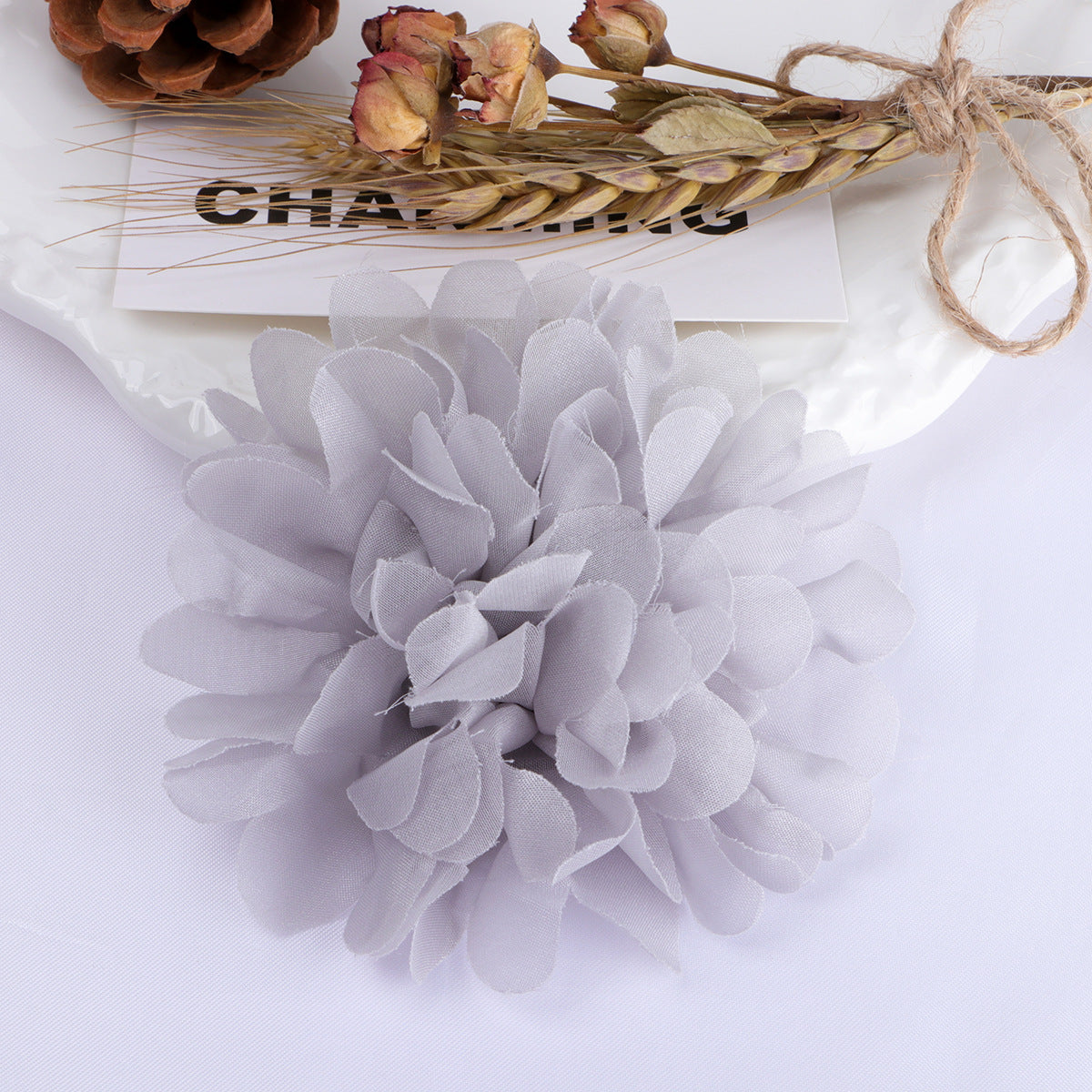 Layered Chiffon Pom Fabric Flower Applique - Orange Red 10CM