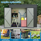 COSTWAY Caseta Jardin Exterior, 235 x 117 x 185 cm, obertizo Jardin Exterior con 2 Puertas, Techo Inclinado, Casita Organizador de Metal Galvanizado, Organizador de Herramientas para Jardín Patio