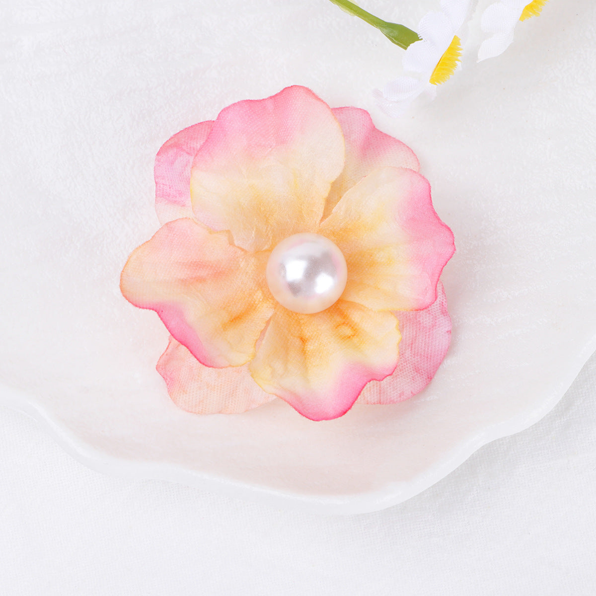 Ombre Petal Fabric Flower with Pearl Center - A Blue 5CM
