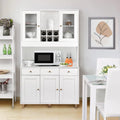 VOWNER Armario Aparador Cocina/Buffet, 100L x 38W x 181H cm, Mueble Auxiliar de Almacenaje, 5 Puertas y 5 Baldas Ajustables, Blanco