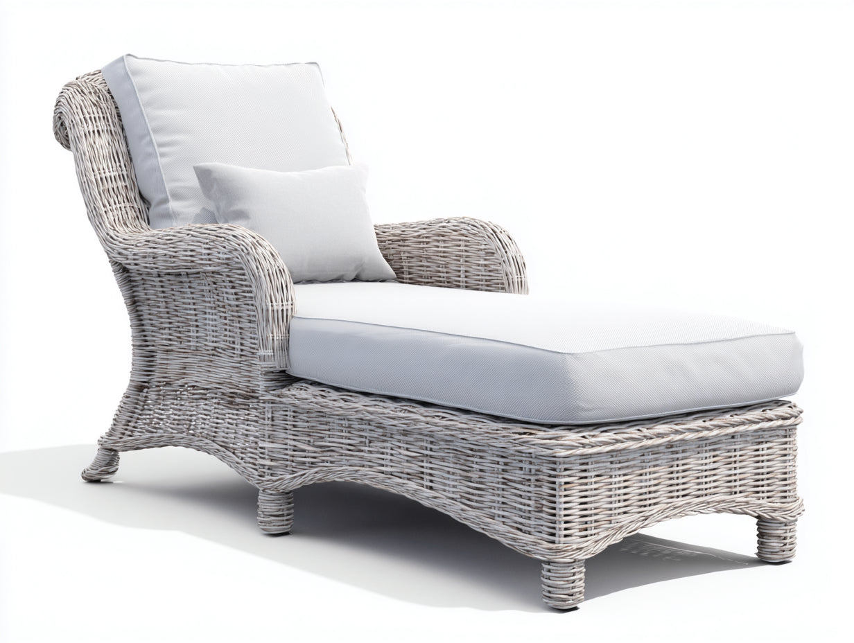 Tumbonas de ratán 160x70x85 cm - color blanco y gris - diseño moderno para jardín con cojín acolchado