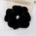 Plush Velvet Camellia Fabric Flower with Pearl - Product Detail Photo 3