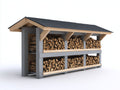 Leñero de jardín madera con techo 200x60x150 cm - Gris-Marrón - Diseño resistente exterior