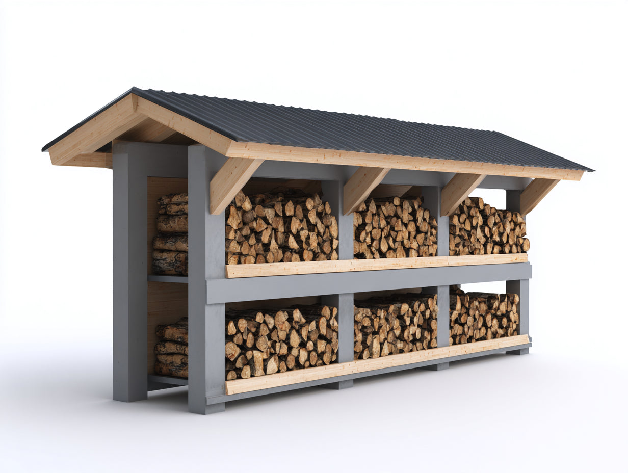 Leñero de jardín madera con techo 200x60x150 cm - Gris-Marrón - Diseño resistente exterior