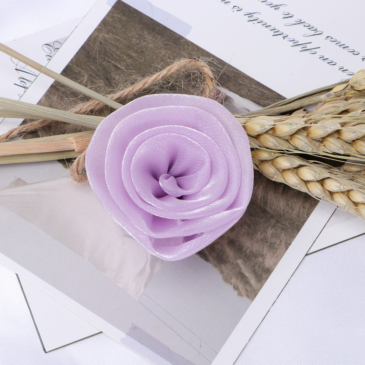 Glossy Rolled Rose Fabric Flower Applique - Beige 5CM