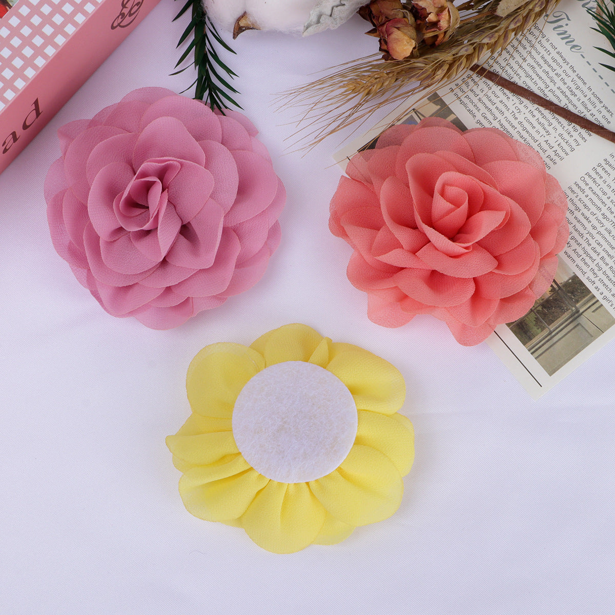 Chiffon Multi Layer Rose Fabric Flower Applique - Orange Red 8CM
