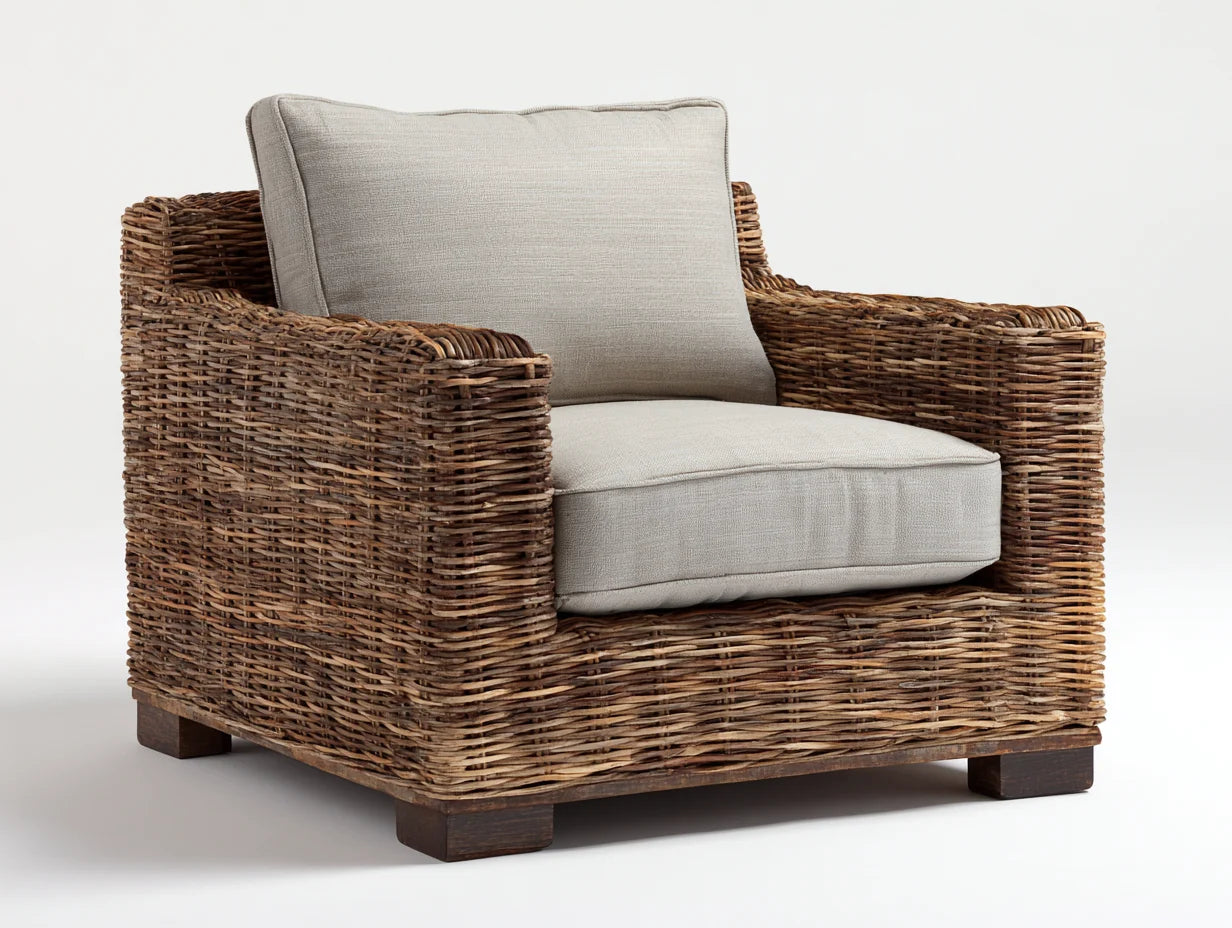 Sillones de ratán 94x88x76 cm - marrón y beige - estilo natural para terraza