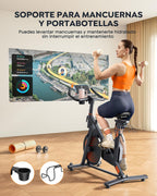 Bicicleta Eestática para Casa con APP, Bicicleta estatica Silenciosa con Resistencia Magnética 0-100%, Pantalla LED, Soporte para Mancuernas y Portavasos, Estructura Estable, MAX 160KG