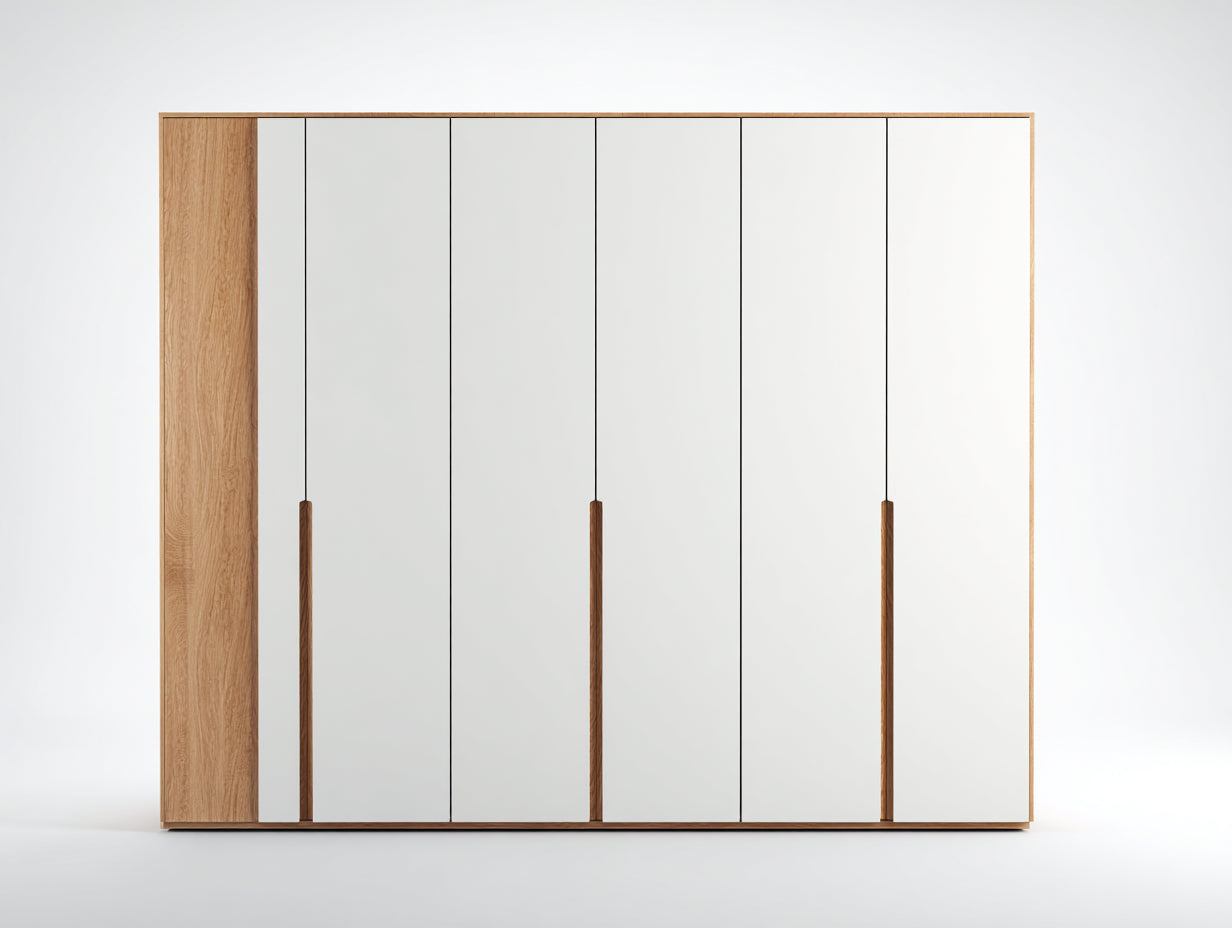 Armarios de seis puertas de madera y MDF 270x60x200 cm blanco y madera - diseño moderno para salón