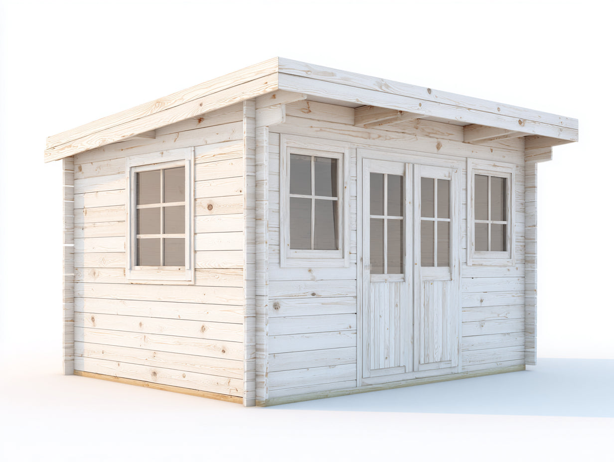 Casetas de jardín de madera 300x240x220 cm - blanco - diseño moderno con 2 puertas y 3 ventanas