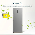 Cecotec Congelador Vertical de 380L Bolero CoolMarket UF 380 inox D. 1950W, Motor Inverter Plus, Bajo Consumo, Total No Frost, Display door, Convertible a frigorífico, Multi Airflow