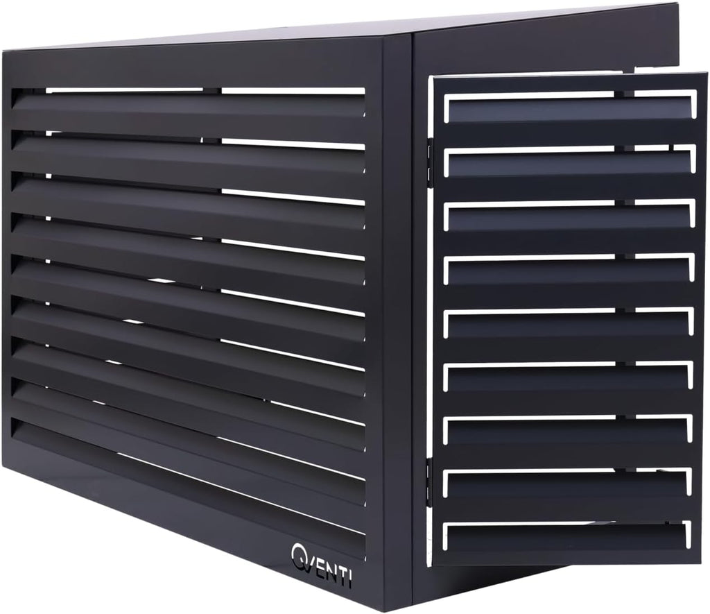 Qventi Abdeckung für Klimaanlage - Anthrazit/Grau - Aluminium - Schutzgitter - Verkleidung - Einfache Montage - Größe S - Außenmaße (LxBxH): 100 x 50 x 75 cm