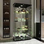 Vitrina Cristal Expositora con Luz, Puerta Cerradura, 4 estantes - Grande Vitrina de Colecciones,Vitrina de pie para Sala Oficina(Espalda Espejo)