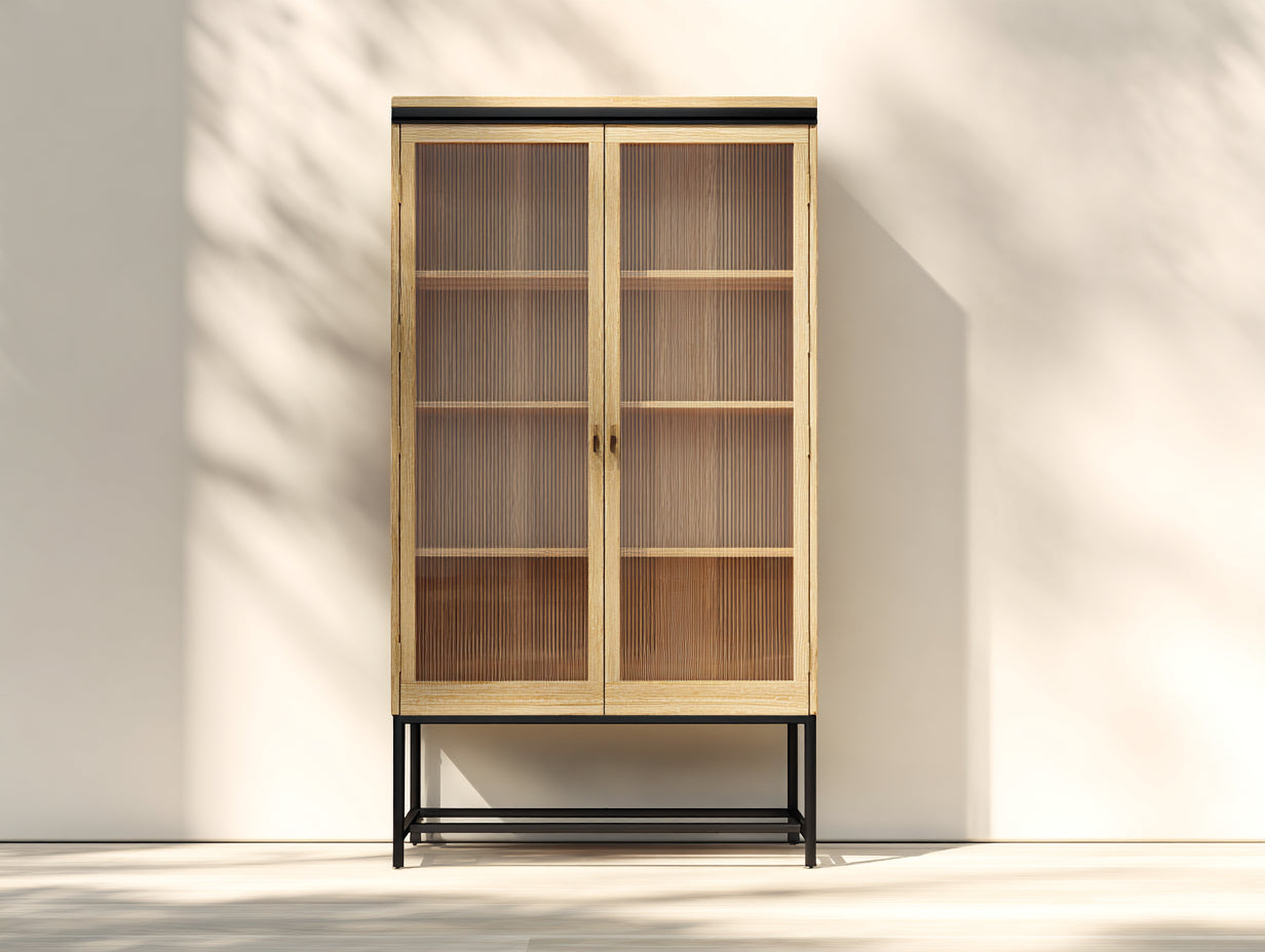 Estanterías de madera y vidrio 90x40x185 cm - roble-negro - estilo industrial