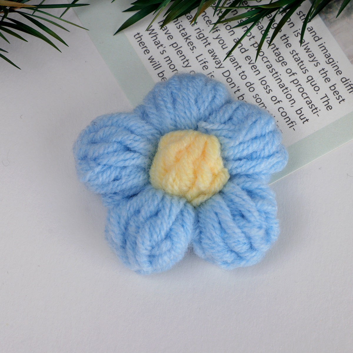 Knit Daisy Fabric Flower with Center Accent - Purple 4cm