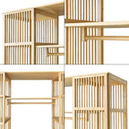 [en.casa] Armario para Ropa con 2 Puertas Deslizantes Clóset con 12 Estantes y 1 Barra de Colgar Perchero de Bambú 185 x 140 x 45 cm Natural