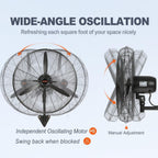 VEVOR Nebelventilator, 61,6 cm oszillierender, wasserdichter Ventilator, 3 Geschwindigkeiten, 7000 CFM, gewerblicher oder privater Ventilator zur Kühlung von Lagerhäusern, Gewächshäusern, Werkstätten