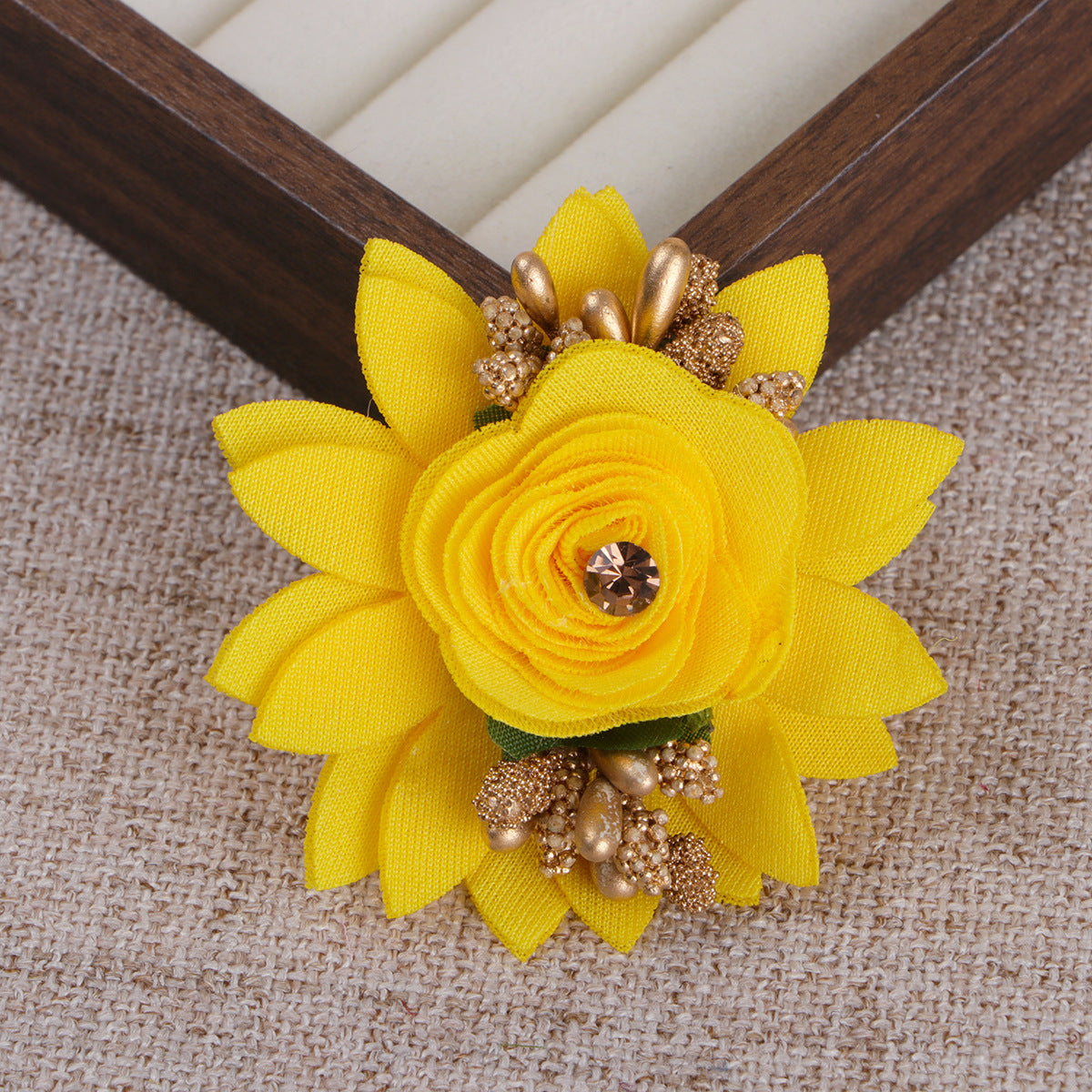 Layered Lotus Fabric Flower with Stamen Accent - Pink 6.5CM