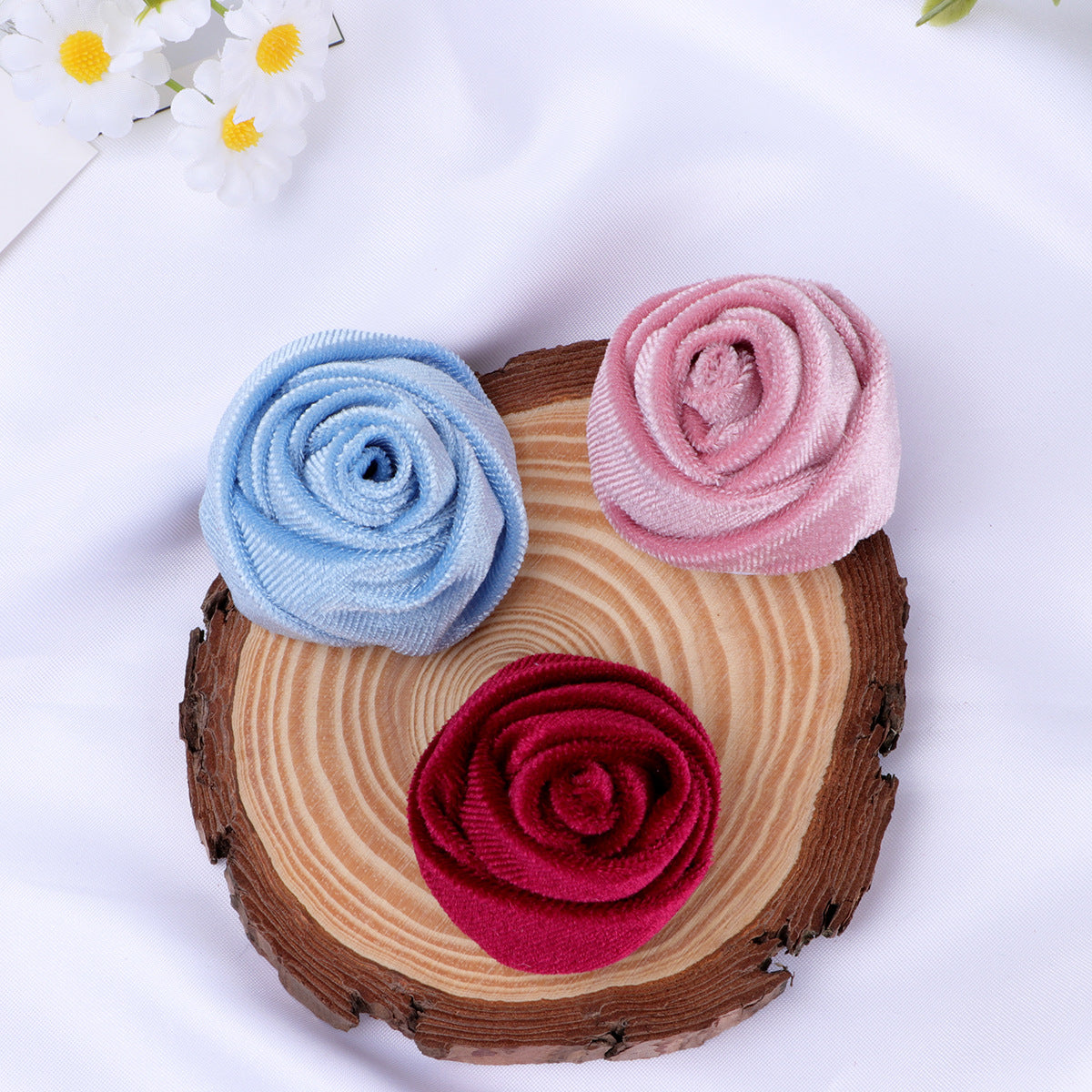 Velvet Rolled Rose Fabric Flower Applique - Rose Red 5CM