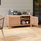 KOMFOTTEU Baúl de Jardín de Madera de Acacia, Caja de Almacenamiento con Doble Puerta y Tapa de Mármol Artificial, Arcón Exterior con Patas Ajustables, Contenedor Organizador para Patio