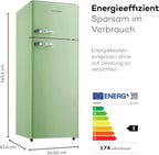 SCHOEPF – RKG218SG Kühl-Gefrierkombination – 211 L – Retro Design – LED-Beleuchtung – 39 dB – Grün/Mint – Höhenverstellbare Füße – Freistehend – Vintage Look