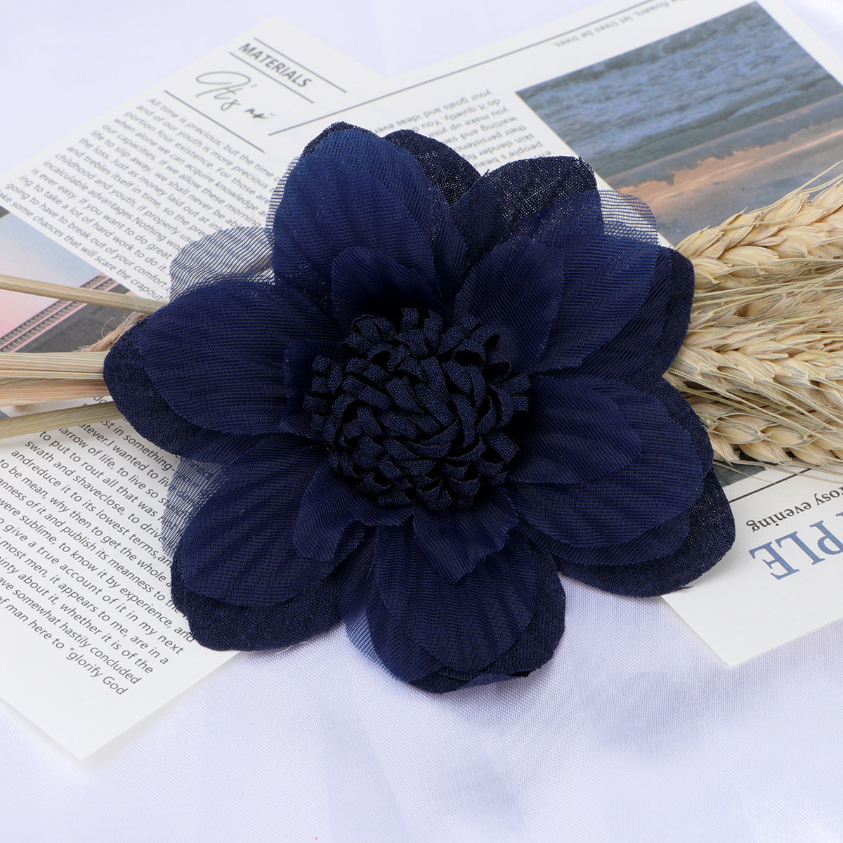 Layered Dahlia Fabric Flower with Fringe Center - Product Detail Photo 4