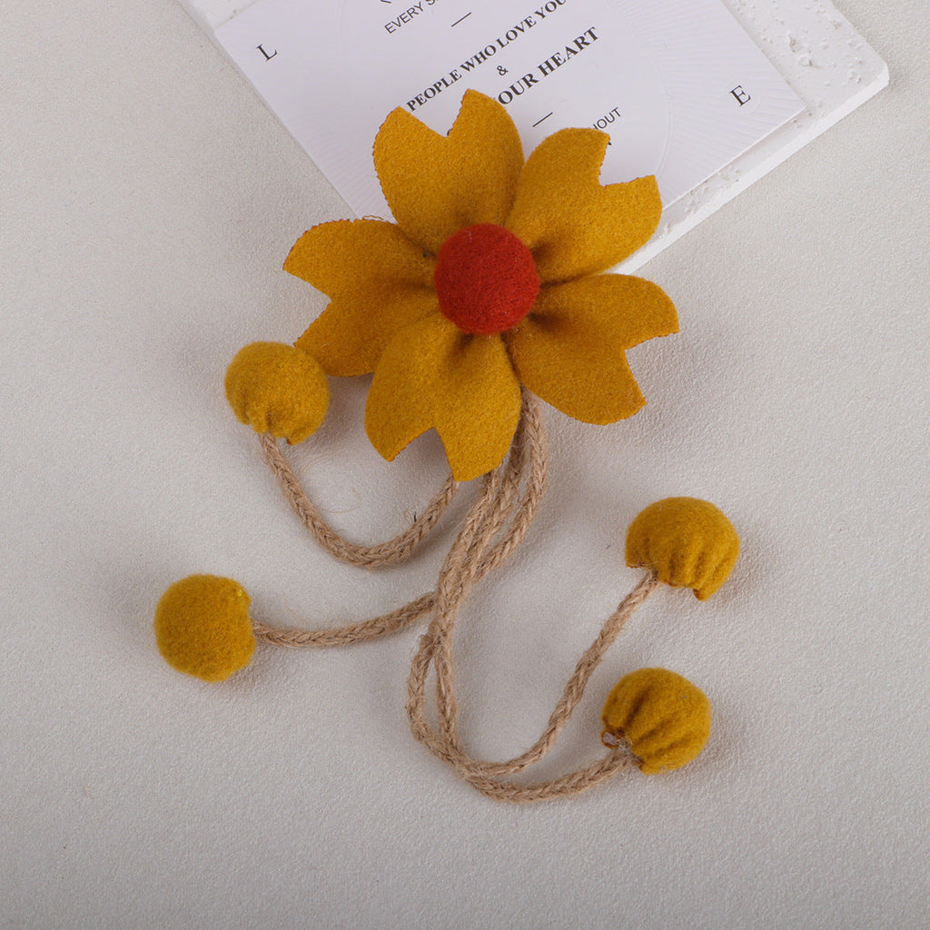 Tassel Daisy Fabric Flower with Pom Charms - Product Detail Photo 1