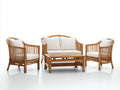 Sofás de exterior 4 piezas 140x70x75 cm madera maciza con cojines beige conjunto jardín diseño natural