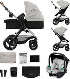 Kinderkraft MOOV XL 3 en 1, Carrito bebé hasta 27 kg, Carro, Con Asiento I-SIZE 40-75 cm, Plegable, Amortiguación, Convertible, Capazo XL, Con accesorios, Gris Claro