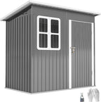 Outsunny Caseta de Jardín Exterior, 2,55 m² 221x133x190 cm, Cobertizo de Jardín Exterior Metálico con Ventana, Puerta con Cerradura y Ventilaciones, para Almacenamiento de Herramientas, Gris Oscuro